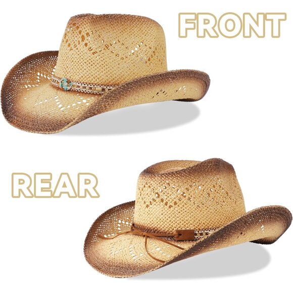 Straw Cowboy Hat Wide Brim Sun Protective Unisex Western Casual Accessory - Picture 4 of 7